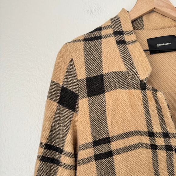 Stradivarius Women's Brown Plaid Cardigan Jacket Size Large Two Tone Sweater - Picture 5 of 13